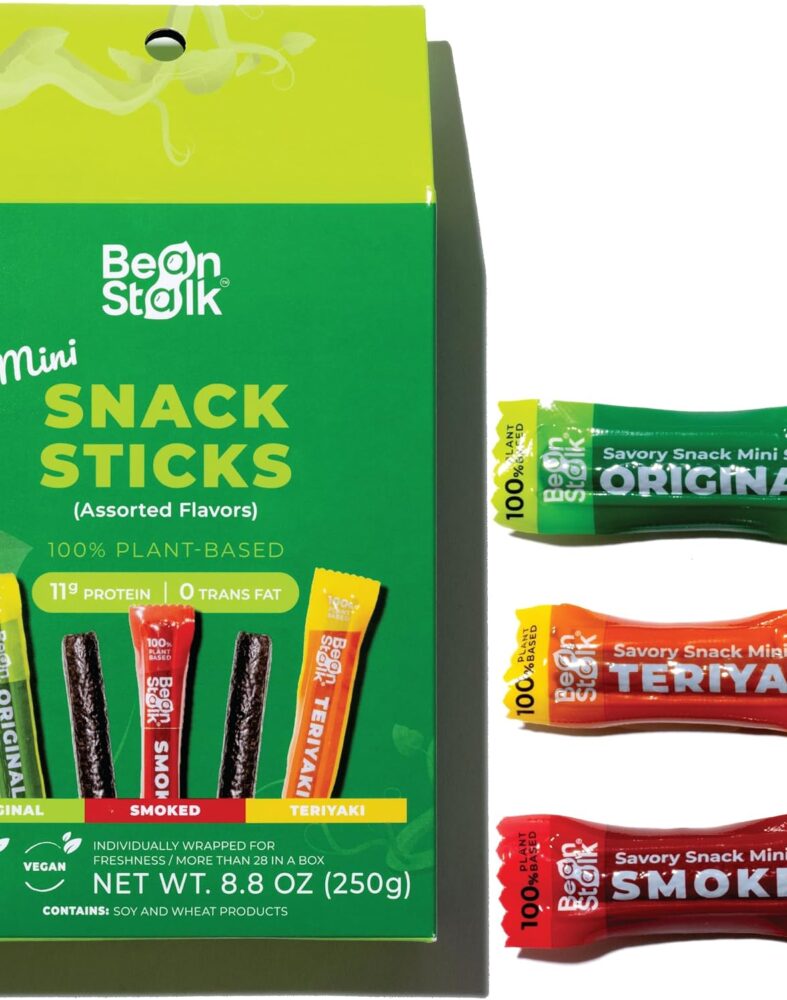 Bean Stalk Savory Vegan mini Snack Sticks - Assorted Flavors - Teriyaki | Smoked | Original