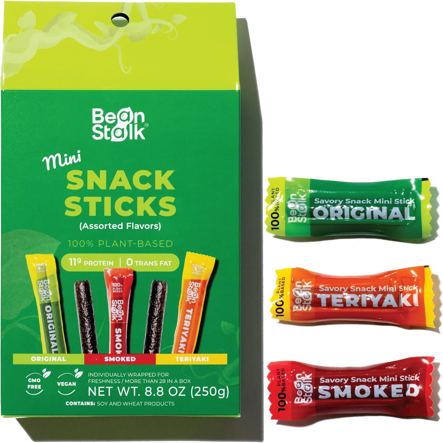 Bean Stalk Savory Vegan mini Snack Sticks - Assorted Flavors - Teriyaki | Smoked | Original