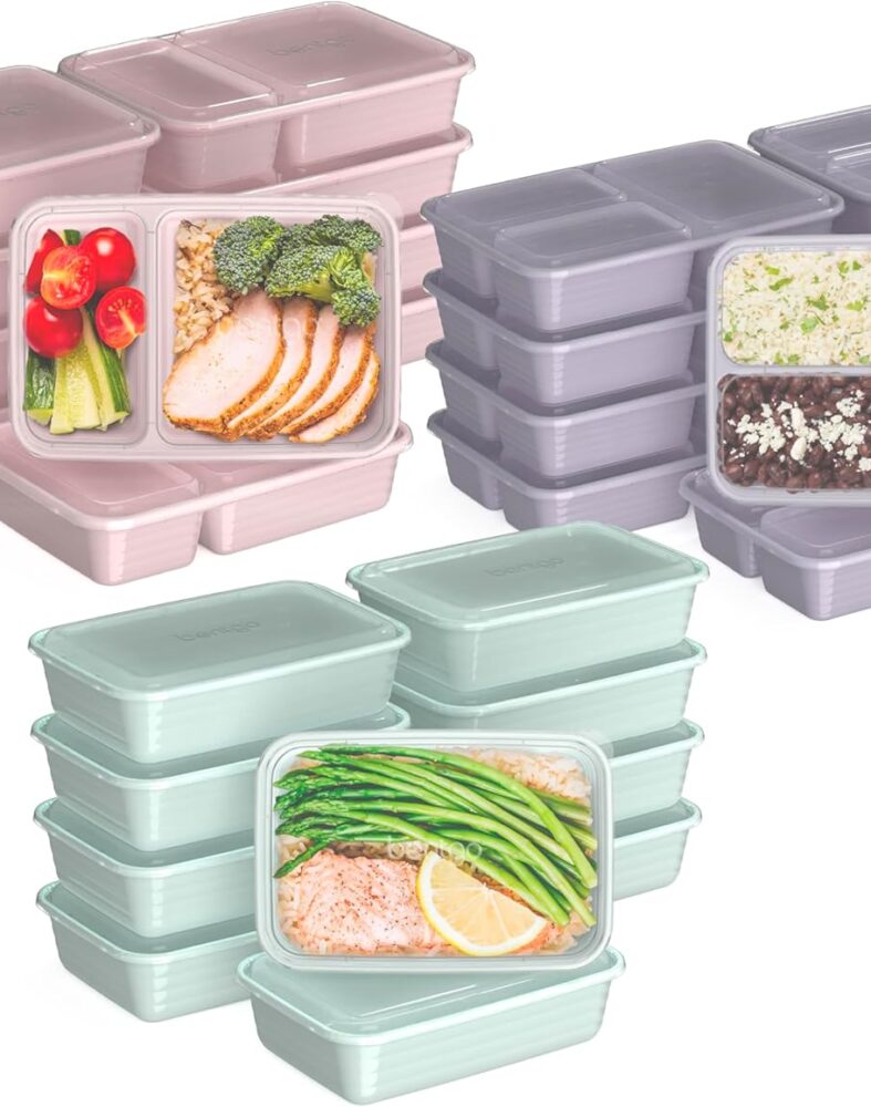 Bentgo Prep Meal Prep Kit, 1, 2 & 3-Compartment Containers, 60 Piece Set | Portion Control, Stackable, Microwave, Freezer & Dishwasher-Safe, Reusable, PFAS & BPA-Free (Floral Pastels)